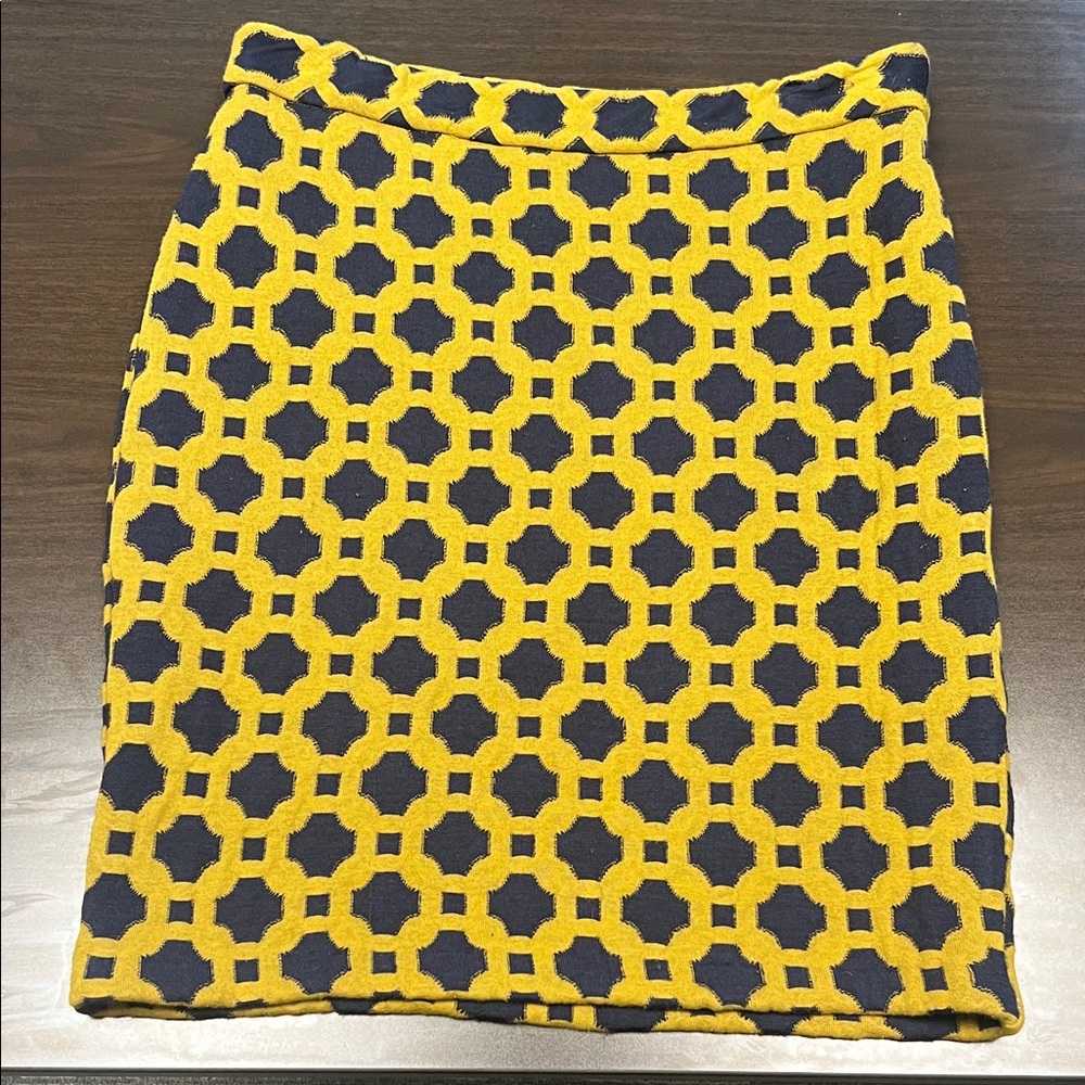 💛 Anthropologie Size 6 Mustard & Navy Geometric Skirt – Wool Blend, EUC